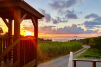 展望塔やウッドデッキから伊江島に沈む夕陽をお楽しみいただけます。