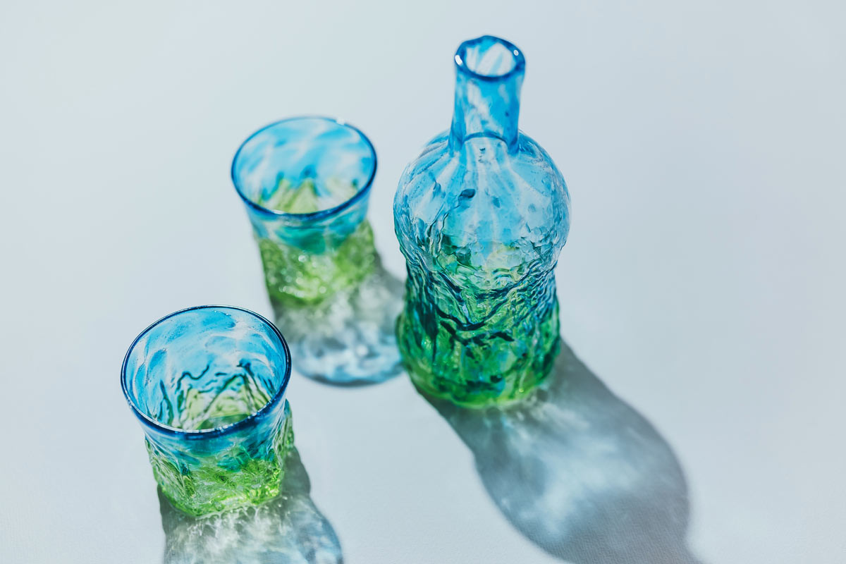 【琉球ガラス匠工房 石川本店】おんなブルー ボトルセット